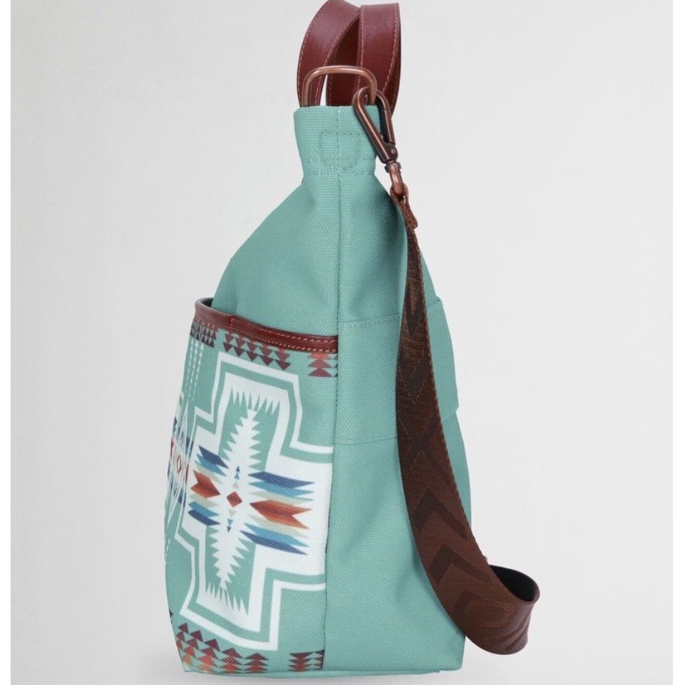 Pendleton Aqua Harding Travel Bag Tribal Boho Western Print Shopper Tote NWT - Picture 6 of 13